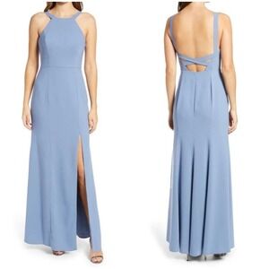 NWT Dessy Collection Larkspur Crepe Halter X-Back Bridesmaida Gown Dress 12 $265